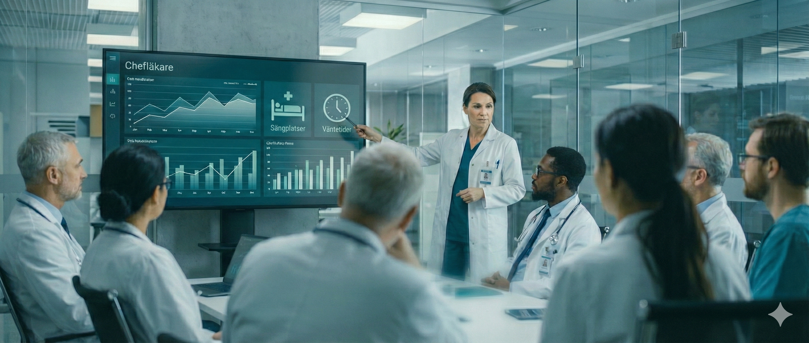 Läkare i möte med hälsodata på skärm